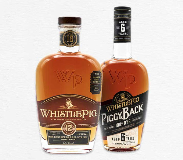Los Magos Sotol and WhistlePig collaboration bottles side by side
